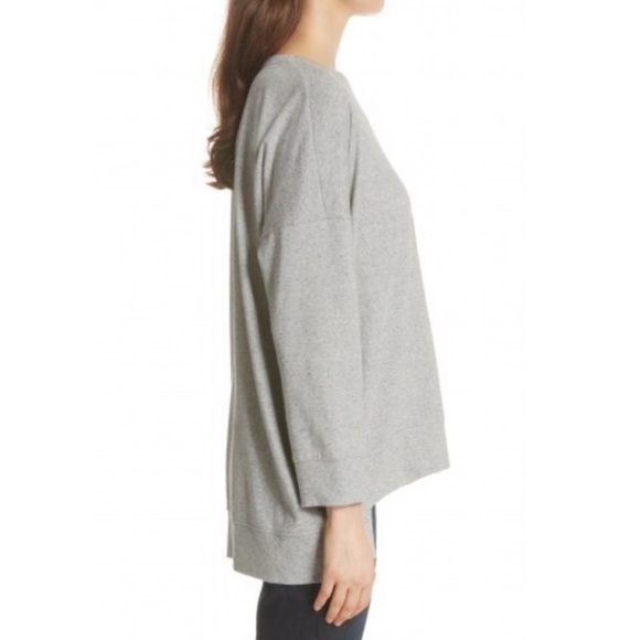 Eileen Fisher Organic Cotton Gray Crewneck Long Sleeve Hi-Low Sweatshirt XXS - Picture 2 of 12